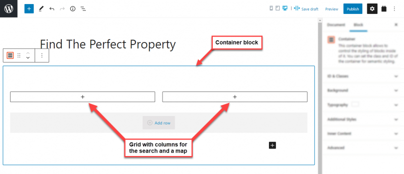 Creating a layout for displaying custom search and map side-by-side